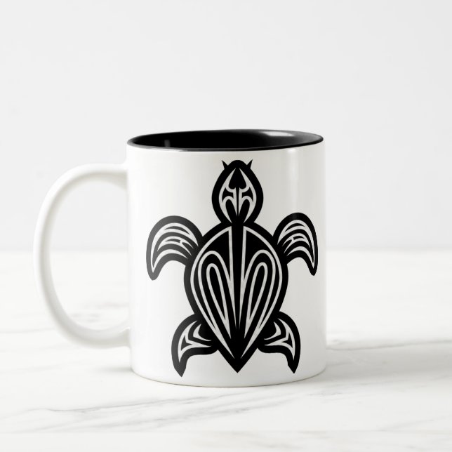 Meeresschildkröte-Silhouette Zweifarbige Tasse (Links)