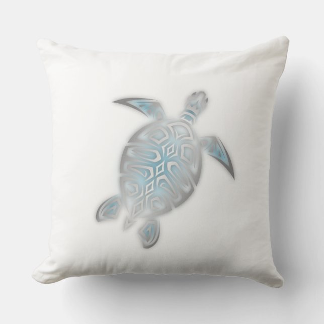 Meeresschildkröte Silver White Coastal Nautic Kissen (Vorderseite)