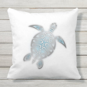 Meeresschildkröte Silver White Coastal Nautic Kissen