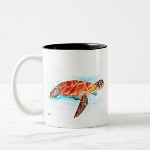 Meeresschildkröte Tier Wasserfarbe Ozean tropisch Zweifarbige Tasse