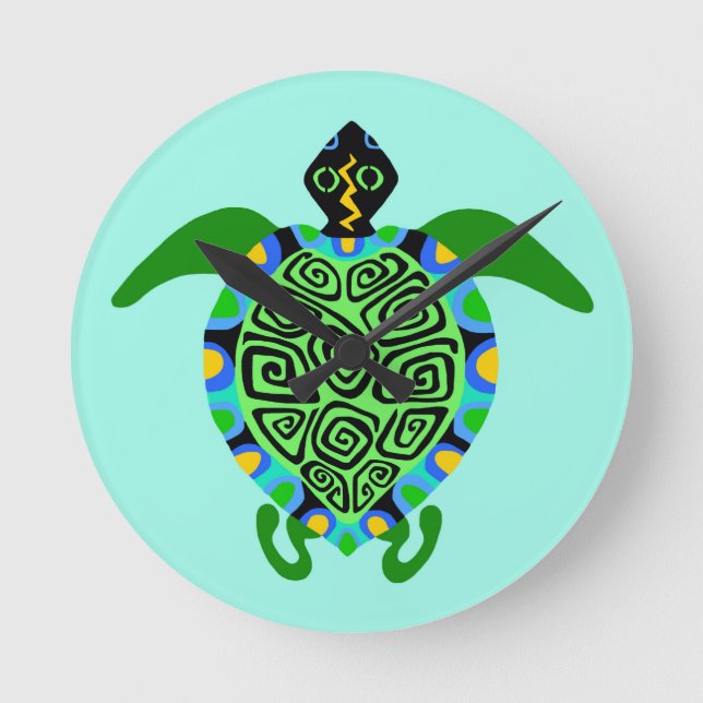 Meeresschildkröte - Tierfreund - Aqua Blue Runde Wanduhr (Vorderseite)