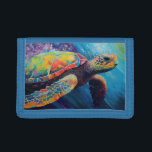 Meeresschildkröte Trifold Geldbörse<br><div class="desc">Aquarellschildkröte,  die durch den Ozean schwimmt,  originelle Kunstwerke von Nicole.</div>