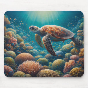 Meeresschildkröte und -koralle mousepad