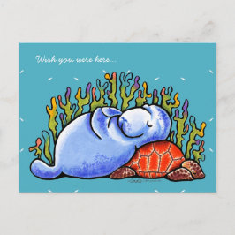 Meeresschildkröte und -manatee postkarte