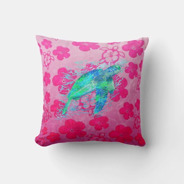 Meeresschildkröte und Rosa Honu Kissen (Vorderseite)
