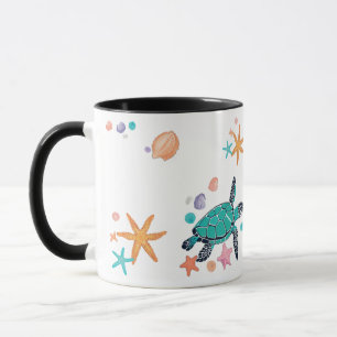 Meeresschildkröte und Seestern Ozean-Fantasie Tasse