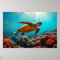Meeresschildkröte und viele kleine Fische unter Wa