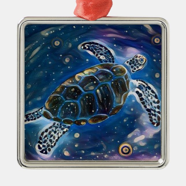 Meeresschildkröte-Universum-Aquarell-Verzierung Ornament Aus Metall (Vorne)