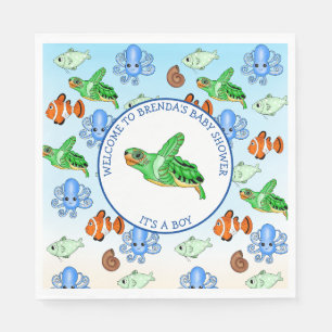 Meeresschildkröte unter dem Meer Themenbabydusche Serviette