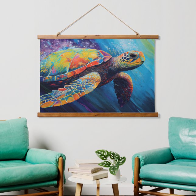Meeresschildkröte Wandteppich Mit Holzrahmen (Wohnzimmer)