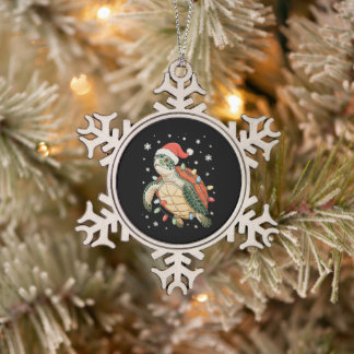 Meeresschildkröte Weihnachtslichter Xmas Hut Feier Schneeflocken Zinn-Ornament