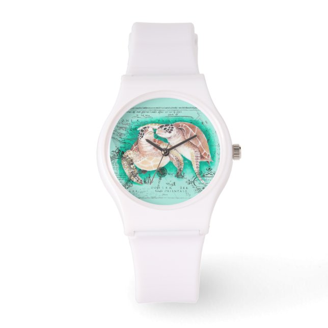 Meeresschildkröten Aquamarin Armbanduhr (Vorderseite)