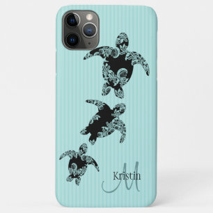 Meeresschildkröten-Aquarellstreifen mit Monogramm Case-Mate iPhone Hülle