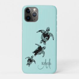 Meeresschildkröten-Aquarellstreifen mit Monogramm Case-Mate iPhone Hülle