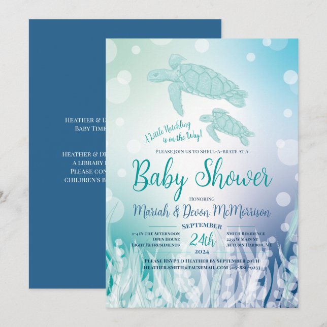 Meeresschildkröten-Babydusche unter dem Meer Einladung (Vorne/Hinten)