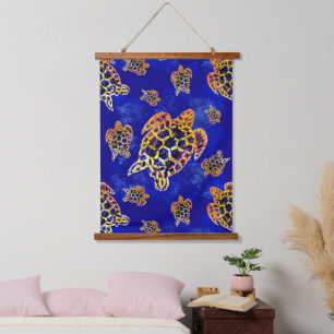 Meeresschildkröten Batik Afrikanische Kunst Kordel Wandteppich Mit Holzrahmen