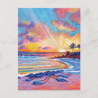Meeresschildkröten bei Poipu Beach Kauai bei Sunse Postkarte