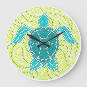 Meeresschildkröten-Design und Blauer Punkt Große Wanduhr