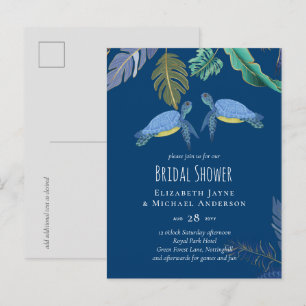Meeresschildkröten Hochzeit Blau Gelb Postkarte