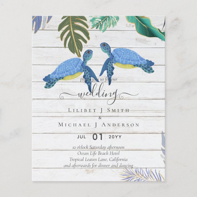 Meeresschildkröten Hochzeitblauer Gelb Flyer (Vorne)