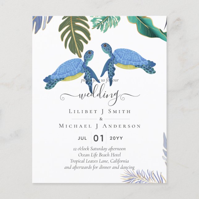 Meeresschildkröten Hochzeitblauer Gelb Flyer (Vorne)