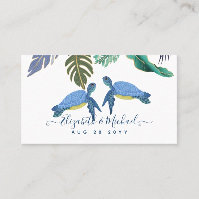 Meeresschildkröten Hochzeitblauer Gelb Visitenkarte (Vorderseite)