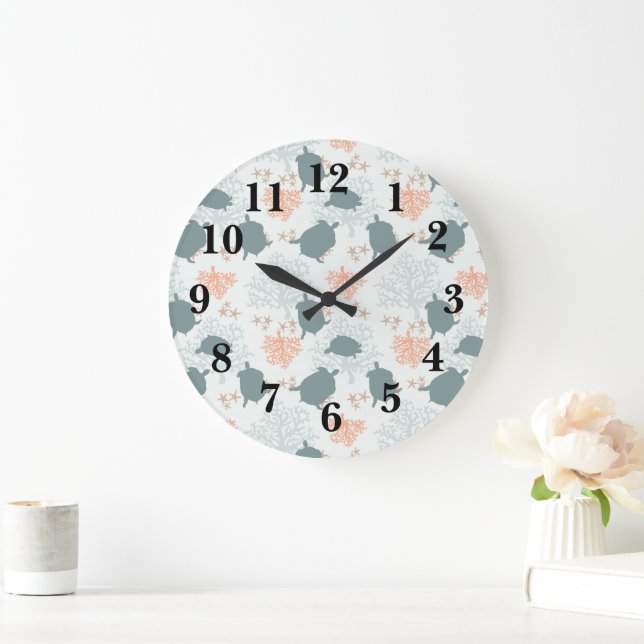 Meeresschildkröten-Korallenriff-Muster Große Wanduhr (Zuhause)