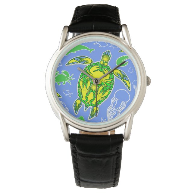 Meeresschildkröten-Korallenriff-Symbol Armbanduhr (Vorderseite)