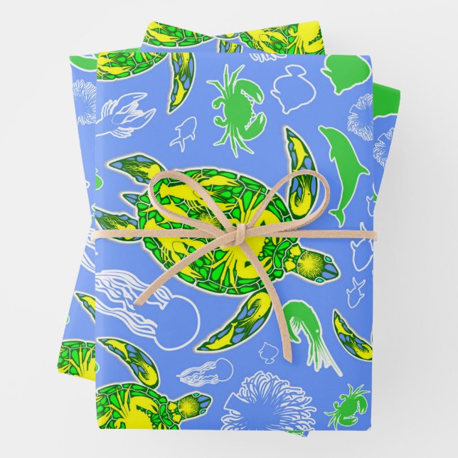 Meeresschildkröten-Korallenriff-Symbol Geschenkpapier Set (Beispiel)