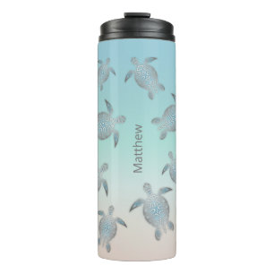 Meeresschildkröten Küstenmonogramm Thermosbecher