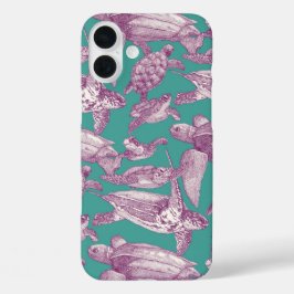 Meeresschildkröten lila Türkis iPhone 16 Plus Hülle