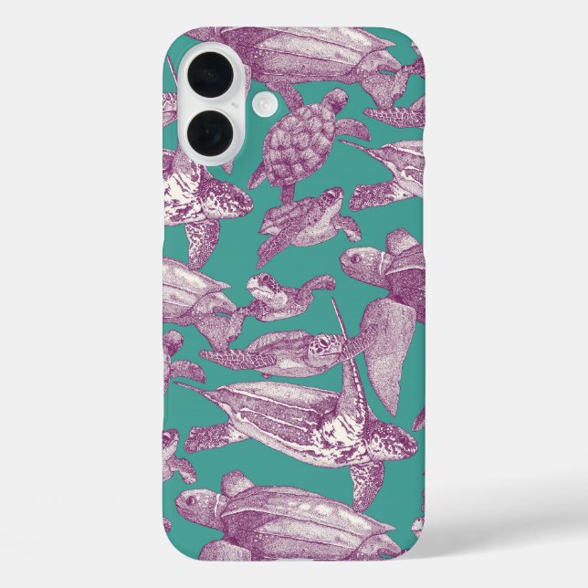 Meeresschildkröten lila Türkis iPhone 16 Plus Hülle (Rückseite)