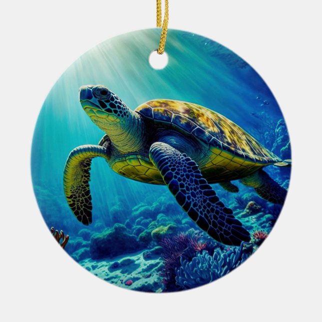 Meeresschildkröten Meeres-Meeresleben Strand Natur Keramik Ornament (Vorne)