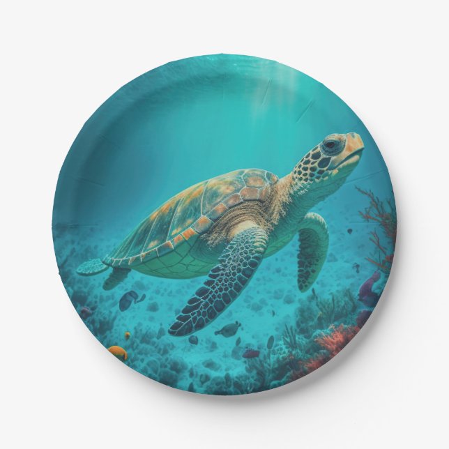 Meeresschildkröten Meeres-Meeresleben Strand Natur Pappteller (Vorderseite)