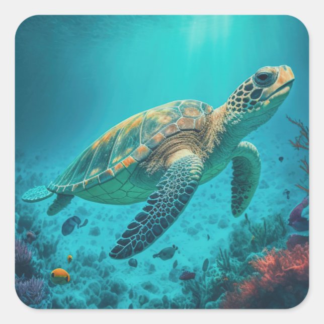 Meeresschildkröten Meeres-Meeresleben Strand Natur Quadratischer Aufkleber (Vorderseite)