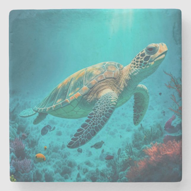 Meeresschildkröten Meeres-Meeresleben Strand Natur Steinuntersetzer (Vorderseite)
