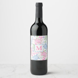 Meeresschildkröten-Monogramm Weinetikett