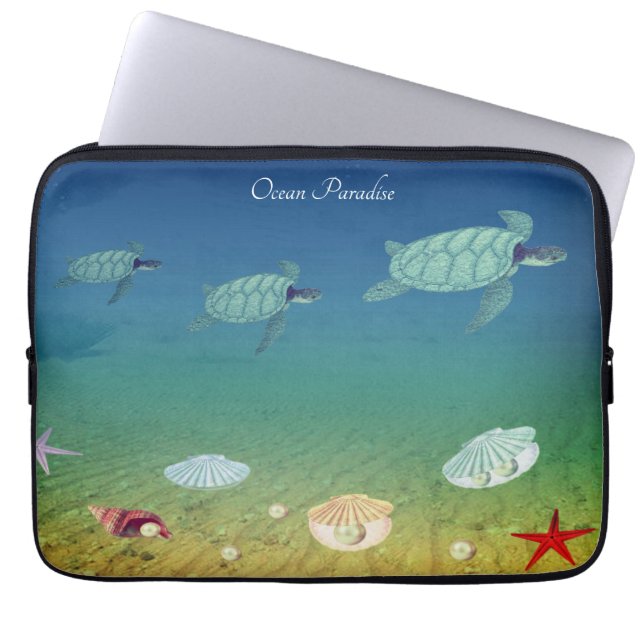 Meeresschildkröten, Muscheln und Perlen Laptopschutzhülle (Vorderseite)