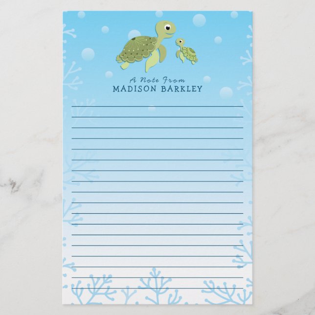 Meeresschildkröten-Niedliches Meerestier Briefpapier (Vorderseite)