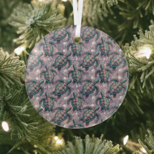 Meeresschildkröten-Ozeanmuster Ornament Aus Glas