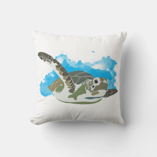 Meeresschildkröten schwimmen in Aquarellfarben Kissen