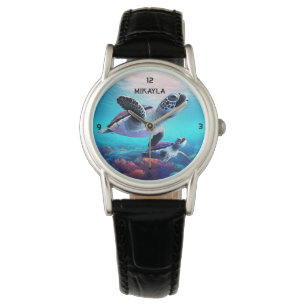 Meeresschildkröten schwimmen in der Nähe des Riffs Armbanduhr