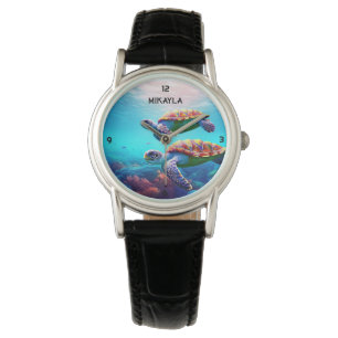 Meeresschildkröten schwimmen in der Nähe des Riffs Armbanduhr