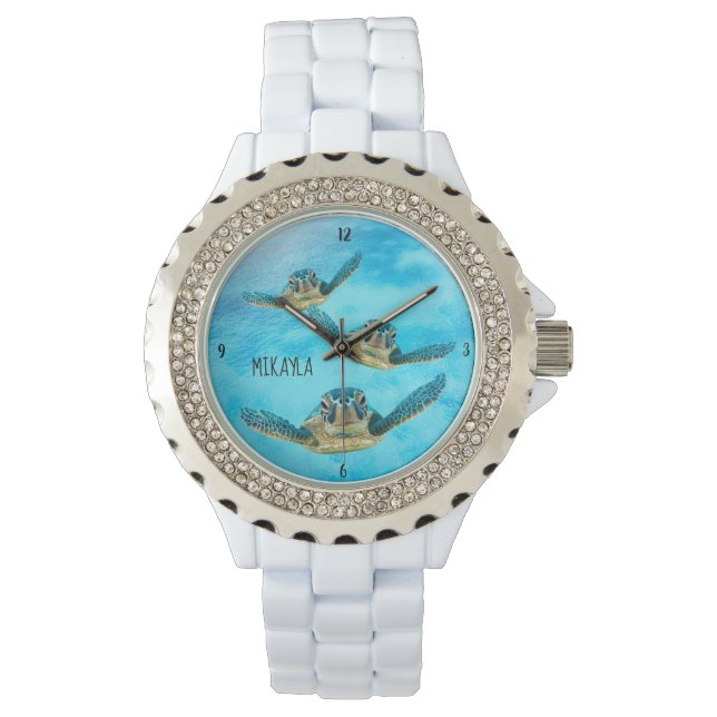 Meeresschildkröten schwimmen in der Nähe des Riffs Armbanduhr (Vorderseite)