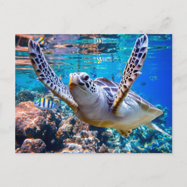 Meeresschildkröten schwimmen über dem Korallenriff Postkarte (Vorderseite)