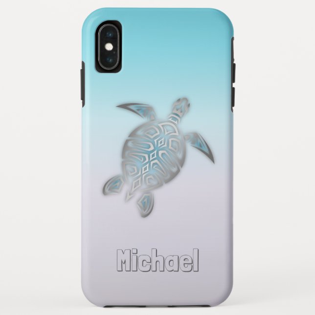 Meeresschildkröten Silber Monogram Animal Case-Mate iPhone Hülle (Rückseite)