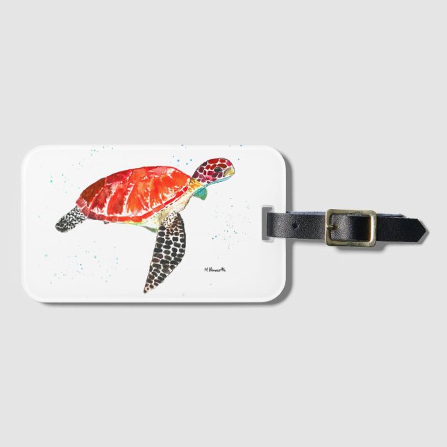 Meeresschildkröten Strand Wasserfarben Ozean Unter Gepäckanhänger (Vorderseite (Horizontal))
