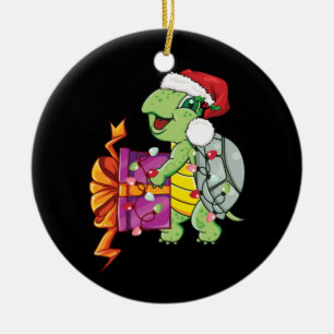Meeresschildkröten tragen Weihnachtsmannmütze Fr Keramik Ornament