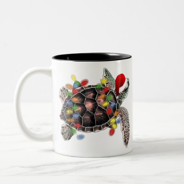Meeresschildkröten tragen Weihnachtsmannmütze fröh Zweifarbige Tasse (Links)