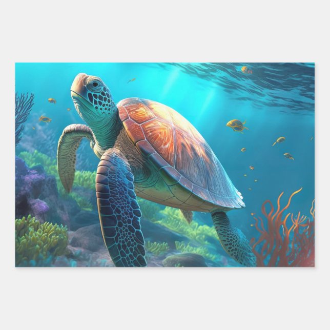 Meeresschildkröten, tropische Fische und Korallen  Geschenkpapier Set (Vorderseite)